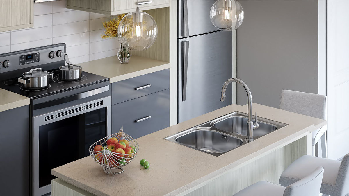 Sonoma at Belmont townhome kitchen interior with remarkable style and plenty of natural light